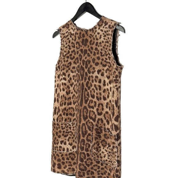 Dolce & Gabbana Leopard Print Cotton Tweed Sleeveless Mini Dress - Picture 2 of 7
